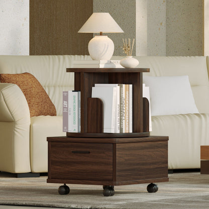 Yowos Bedside Night Stand with Storage Drawers Rotating Side Table