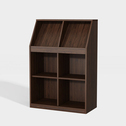Yowos Wooden Literature Floor Bookcase With Magazine Rack