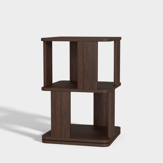Yowos Retro Storage Nightstand Rotating Walnut Wood Finish