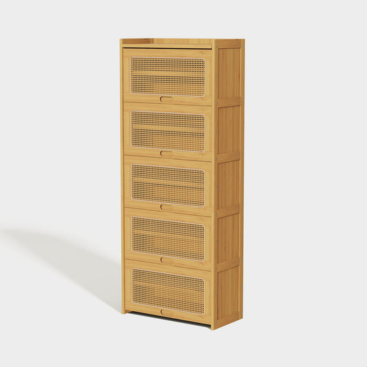 Yowos Large Capacity Rattan Shoe Cabinet with Flip Doors