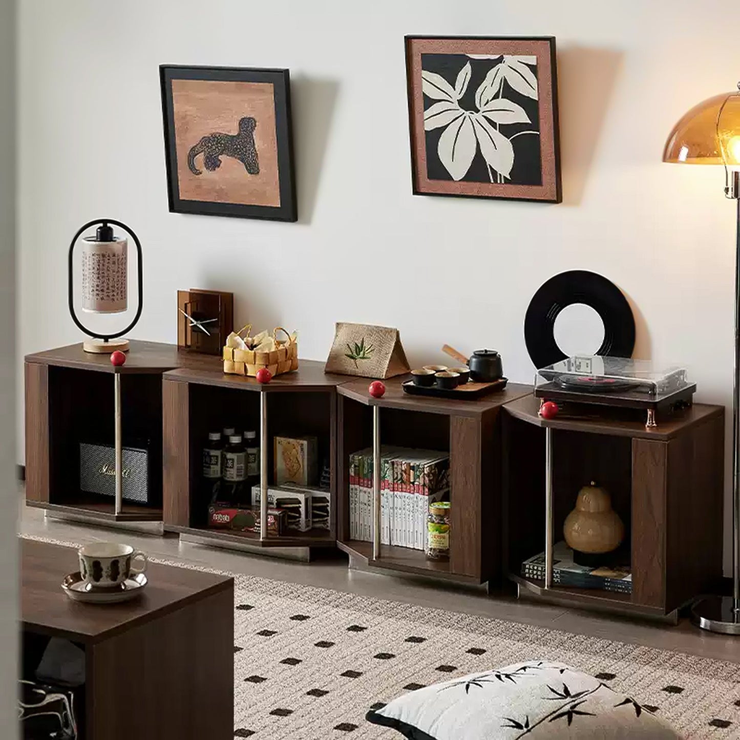 Yowos Notched Side Table Combination Storage Cabinets