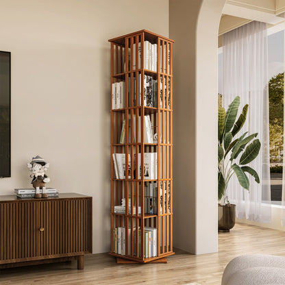 Yowos 6 Tiers Mid Century Narrow Rotating Bookcase Living Room