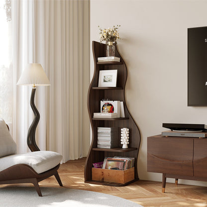 Yowos 5 Tiers Vintage Wood Tall Corner Bookshelf