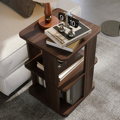 Yowos Retro Storage Nightstand Rotating Walnut Wood Finish