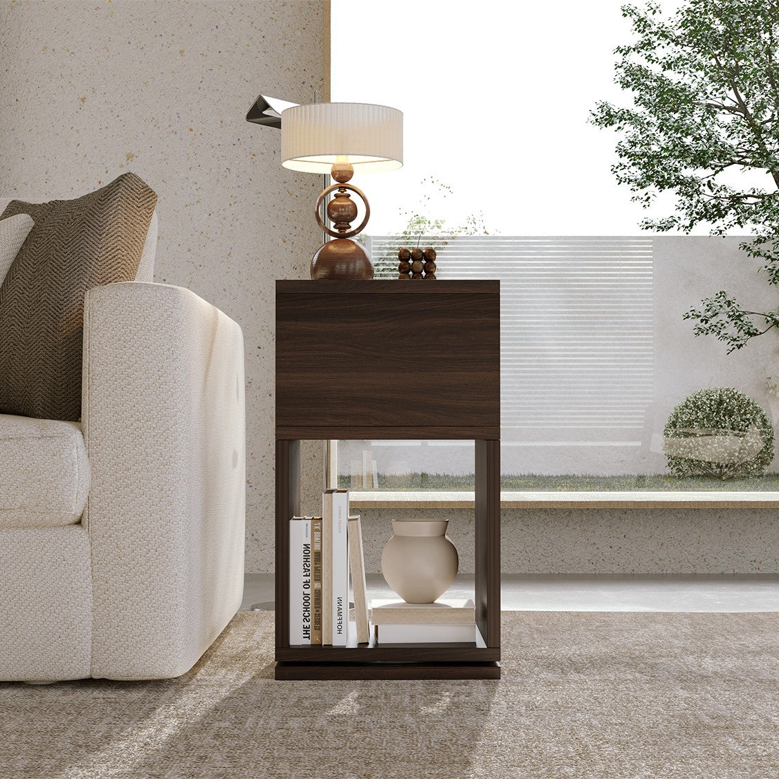 Yowos Rotating End Table with Open Shelf