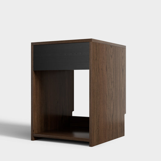 Yowos Nightstand with Drawer and Shelf Walnut Wood Finish