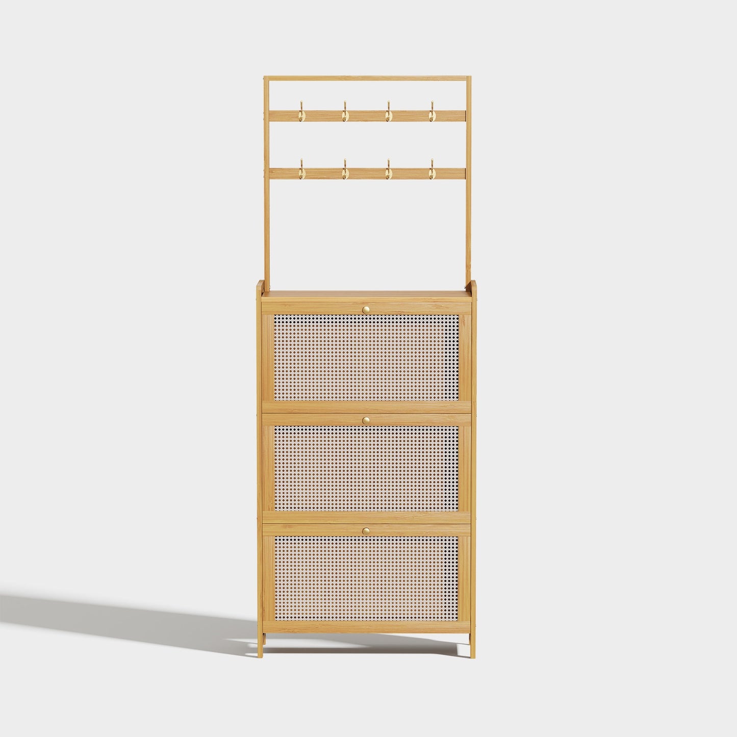 Yowos Rattan Slim Shoe Storage Cabinet with Hooks