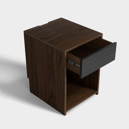 Yowos Nightstand with Drawer and Shelf Walnut Wood Finish