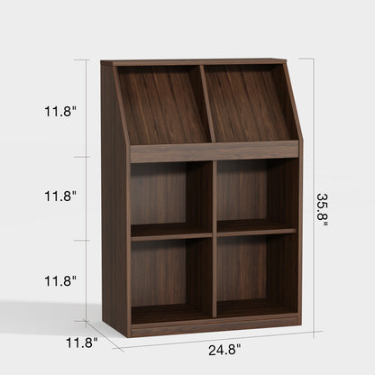 Yowos Wooden Literature Floor Bookcase With Magazine Rack