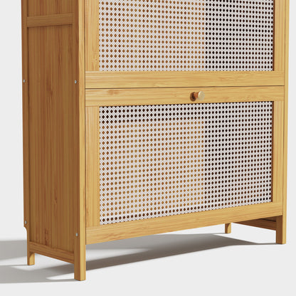 Yowos Rattan Slim Shoe Storage Cabinet with Hooks