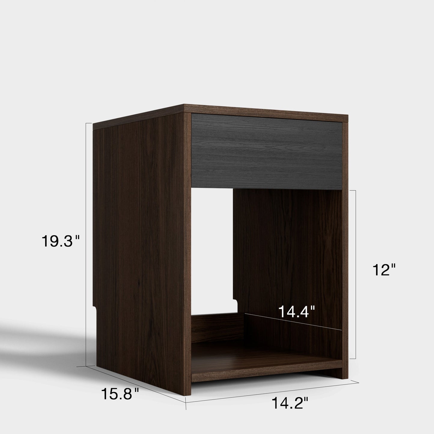 Yowos Nightstand with Drawer and Shelf Walnut Wood Finish